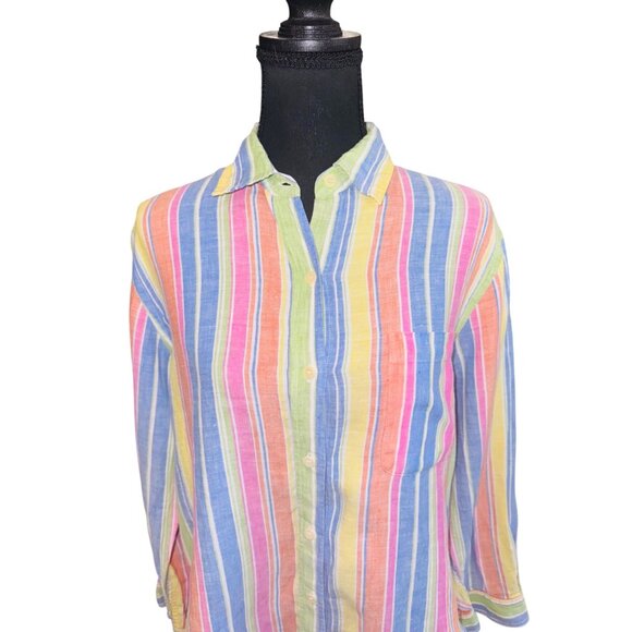Jones New York 100% Linen Multicolor Striped Button-Up Shirt M Money Sustainable - Picture 7 of 9